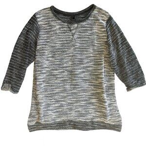 H&M Women’s L Striped Knit Sweater 3/4 Sleeve Black White Casual Top-A302